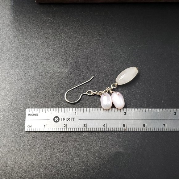 Sterling Silver Cute Genuine Pearls And Quarts Earrings - Picture 4 of 5